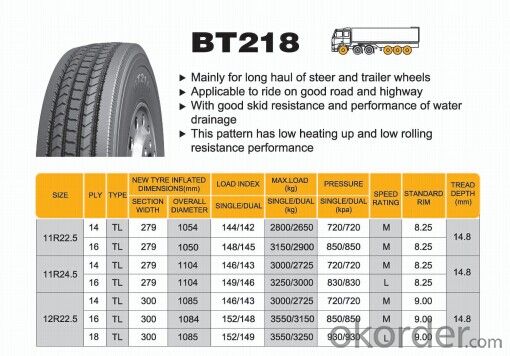 Truck and Bus Radial Tyre BT218 with Steer Pattern