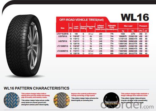 Passager Car Radial Tyre WL16 with Good quality