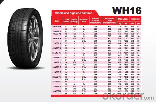 Passager Car Radial Tyre WH16 High Speed