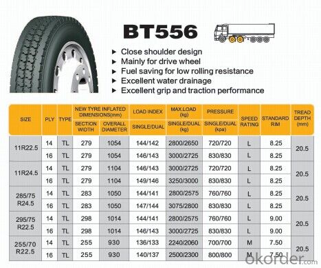 Truck and Bus Radial Tyre BT556 with Four lines
