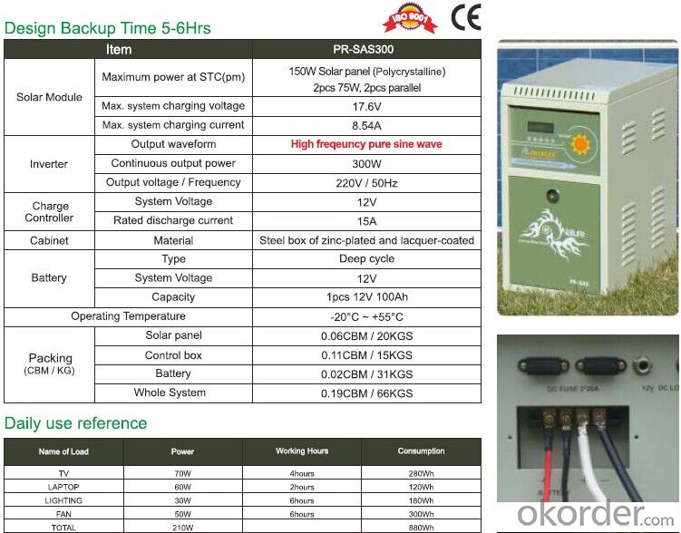 Off grid Solar power system PR-SAS300A with battery tank 300W