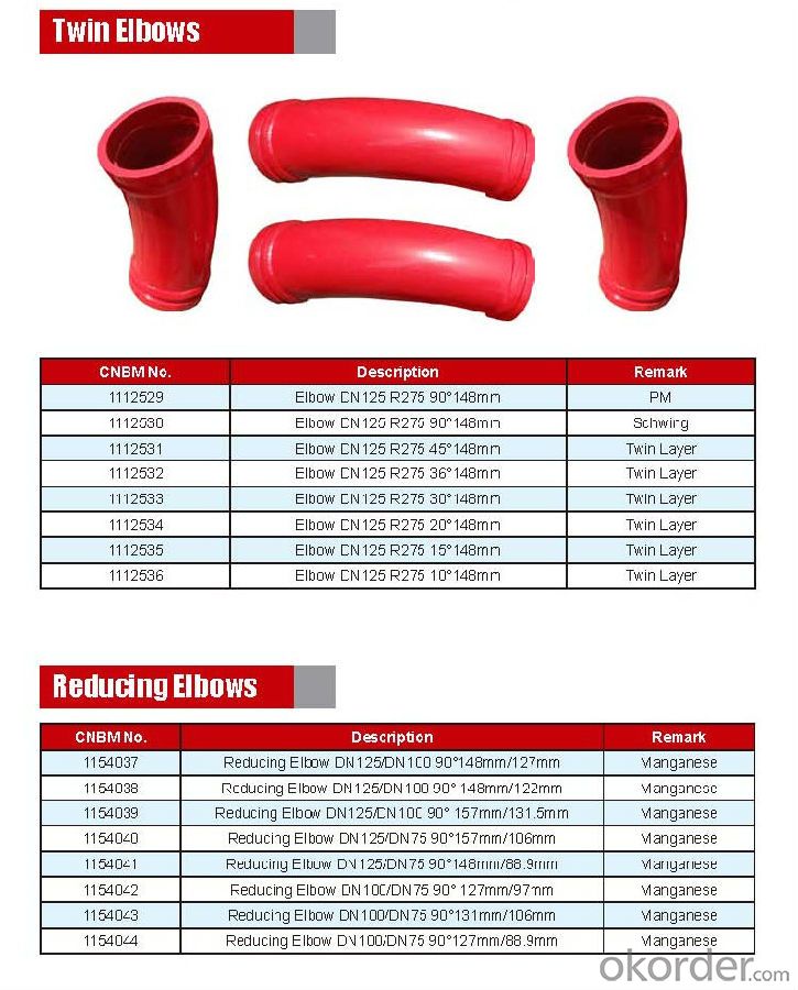 Concrete Pump Truck Parts Bend DN125 R500 45DRG