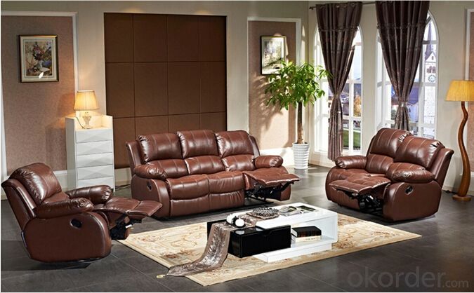 Functional Sofa by Manual Recliner and Genuine Leather