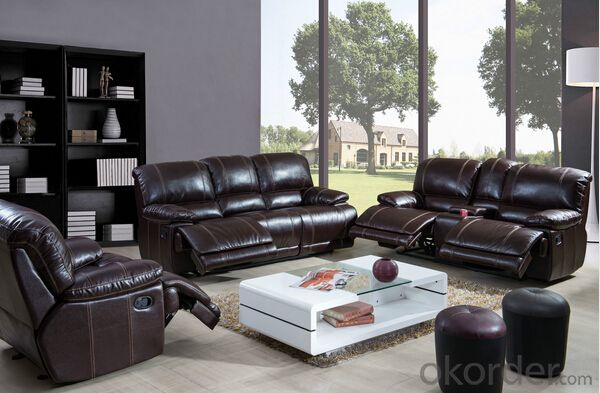 Functional Sofa by Manual Recliner and Genuine Leather