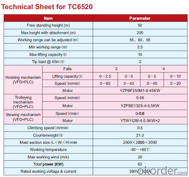 Tower Crane TC6520 for construction building