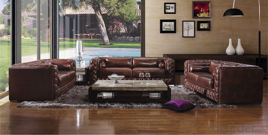 Genuine Leather Sofa, Classic Design,Crystal Button