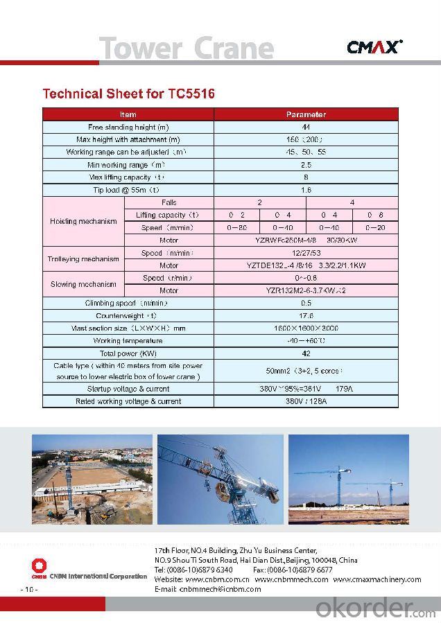 TC5516 tower crane/ tower crane with CE ISO certificate