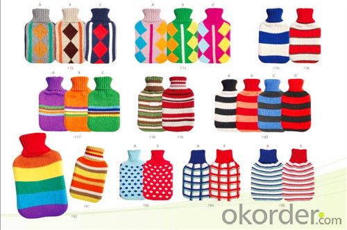Rubber Hot Water Bottle 2000ml 2 Side Rip with Knitted Cover