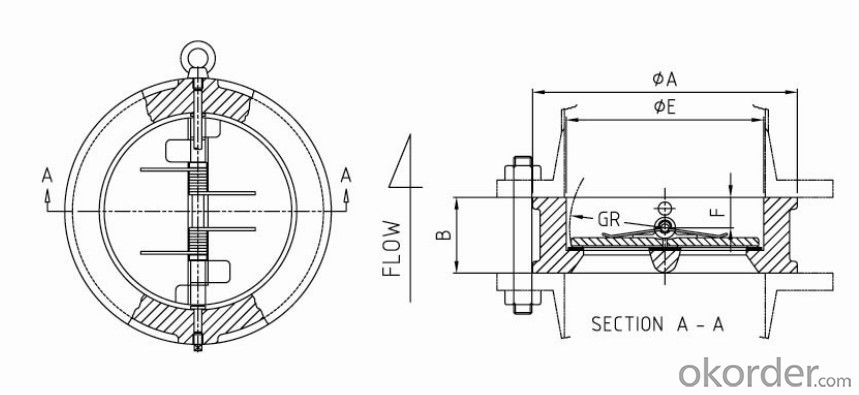 Swing Check Valve Wafer Type Double Disc Body Material  WCB