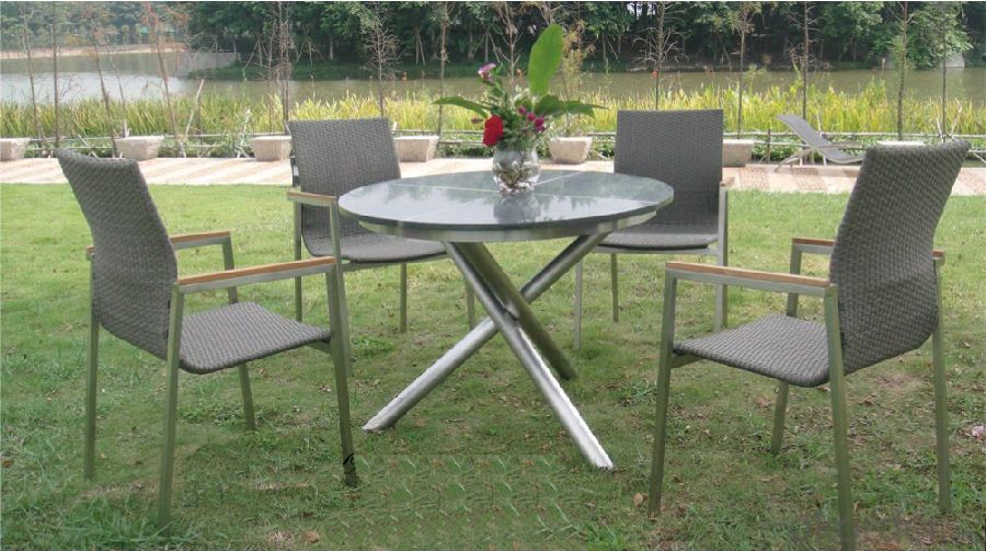 Outdoor Funiture Garden Dinning Set with PS / WPS Plastic Wood & Texitilene 