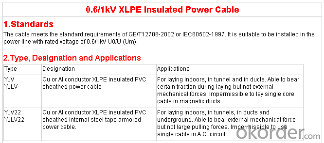 0.6/1KV,low voltage,copper conductor,XLPE insulated,power Cable