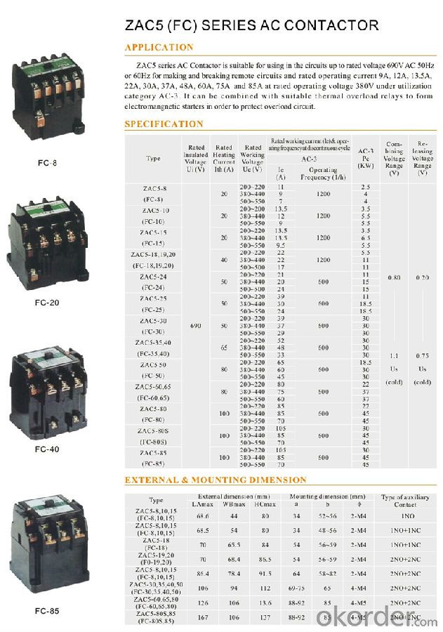 ZAC5(FC) Series Three Phase AC Coil Magnetic Electric Contactor