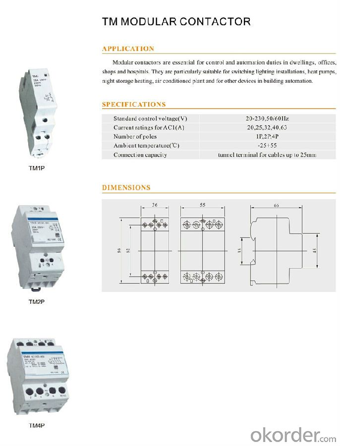 Three phase AC TM MODULAR OEM coil magnetic electric contactor