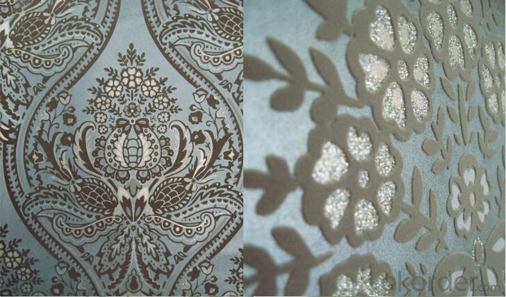 Nonwoven Wallpaper  Velvet flocking Wallpaper   New design Damask Wallpaper