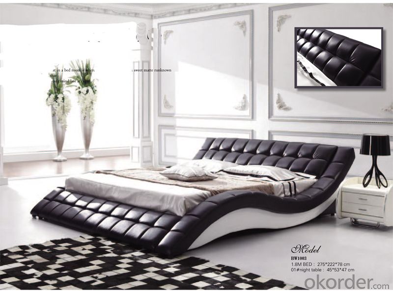 Pu Leather Soft Bed with Strong Wood Frame