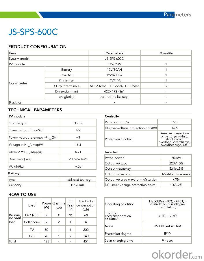 Home Off-grid Solar Power System DC Lighting JS-SPS-600C