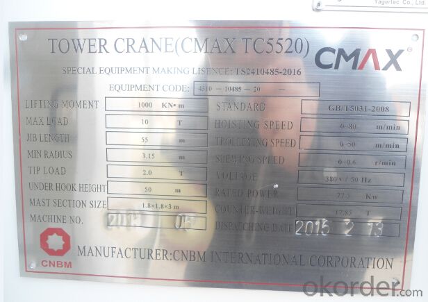 TOWER CRANE QTZ400 Q7050 TC7050 high quality 20ton