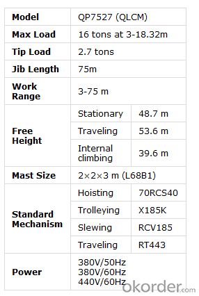 16 TON FLAT-TOP TOWER CRANE QP7527 TCP7527