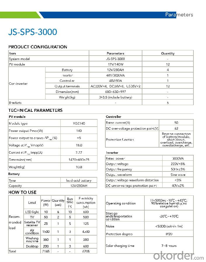 Off-grid Solar Power System JS-SPS-3000
