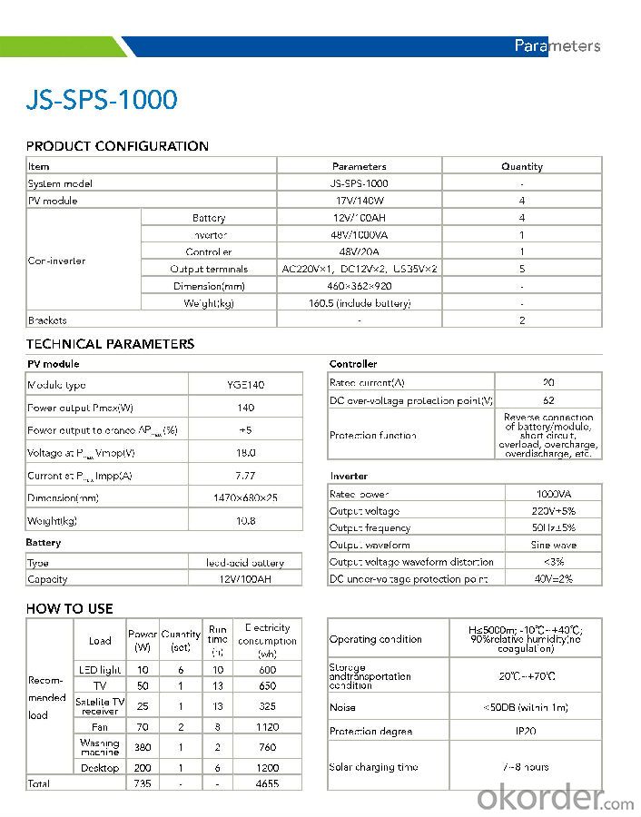 Off-grid Solar Power System JS-SPS-1000