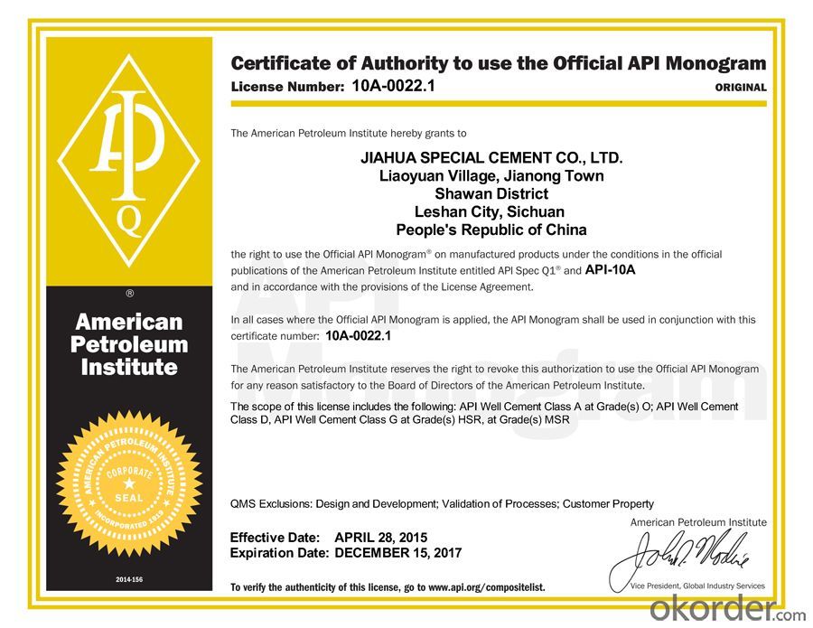 Class A Oil Well Cement with API Certification