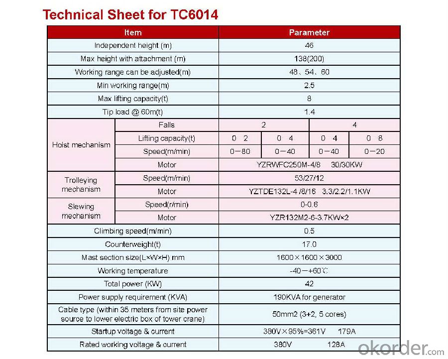 Tower Crane TC6014 Construction Machiney and Equipment