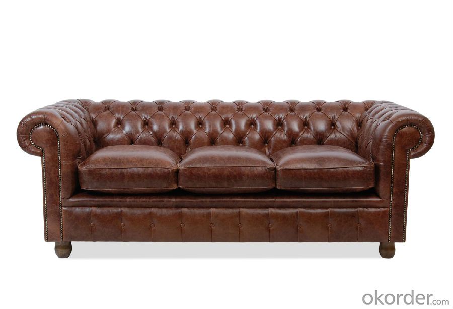 New Design Chesterfield Genuine Leather Sofa Wooden Feet 3+2+1
