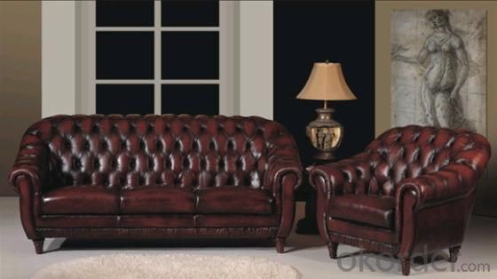 Chesterfield Genuine Leather Sofa Wooden Feet 3+2+1