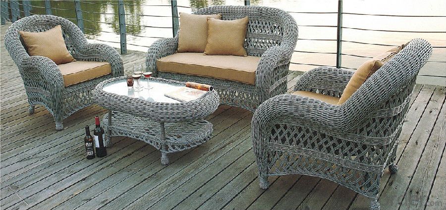 Patio Set with Cushions Resin Wicker 4 Piece in Natural