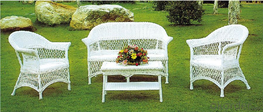 Outdoor Patio Set Wicker in Espresso with White Cushions