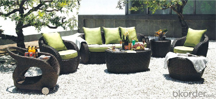 Wicker Seating Set in Espresso with Tan Cushions