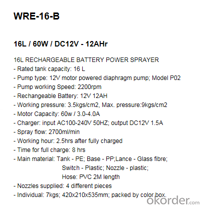 Battery Sprayer   WRE-16-B