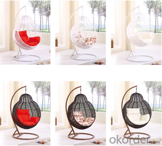 Rattan Wicker Swing Chair with Red Seat Cushion