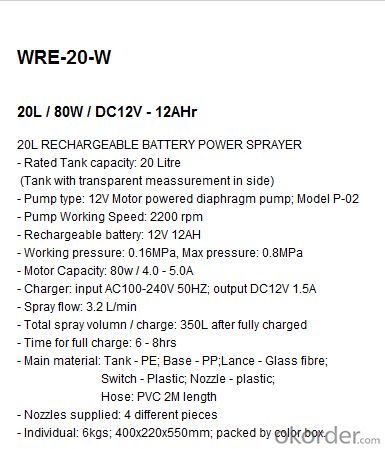 Battery Sprayer   WRE-20-W
