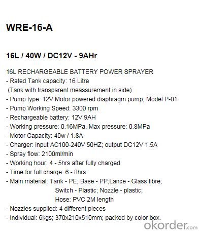 Battery Sprayer   WRE-16-A
