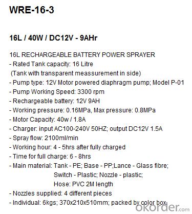 Battery Sprayer   WRE-16-3