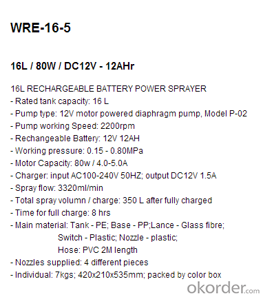 Battery Sprayer   WRE-16-5