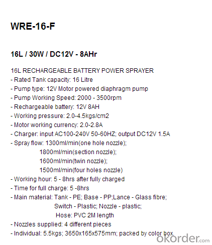 Battery Sprayer   WRE-16-F