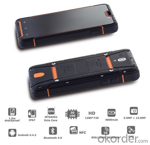 5.0 Inch HD 16000K colors, 1280*720px Rugged  4G Smartphone