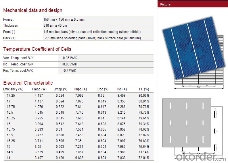 CNBM Polycrystalline Silicon Solar Cells156mm (14.00%—17.25%)