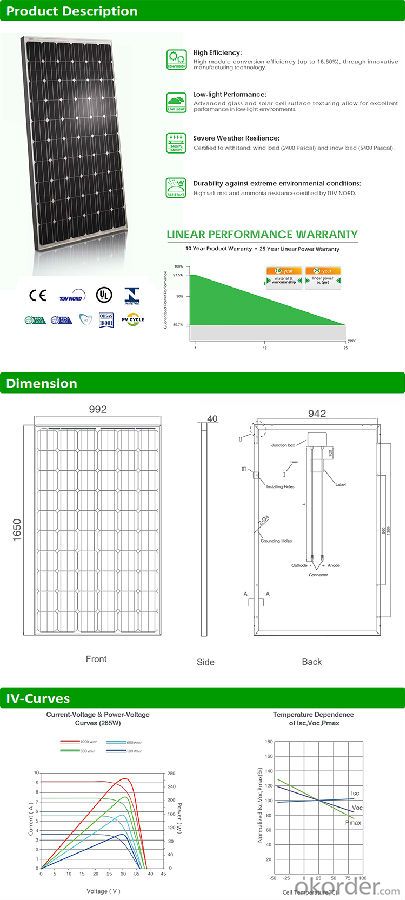 Mono 245w solar panel price A grade PV panels