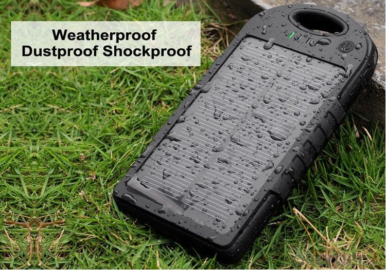 Solar Power Bank 5000mAh Outdoor Waterproof with Flashlight for Portable Devices
