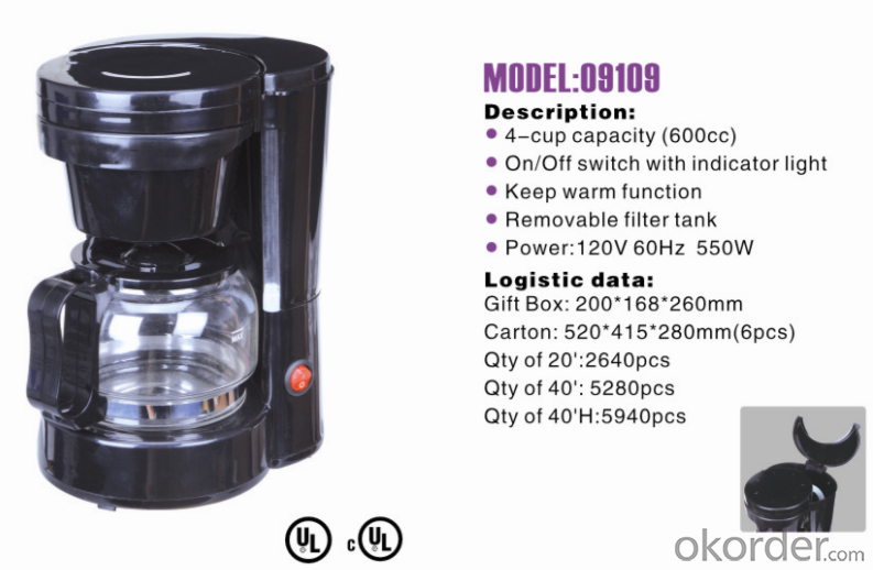 5-cup America style drip coffee maker -09109