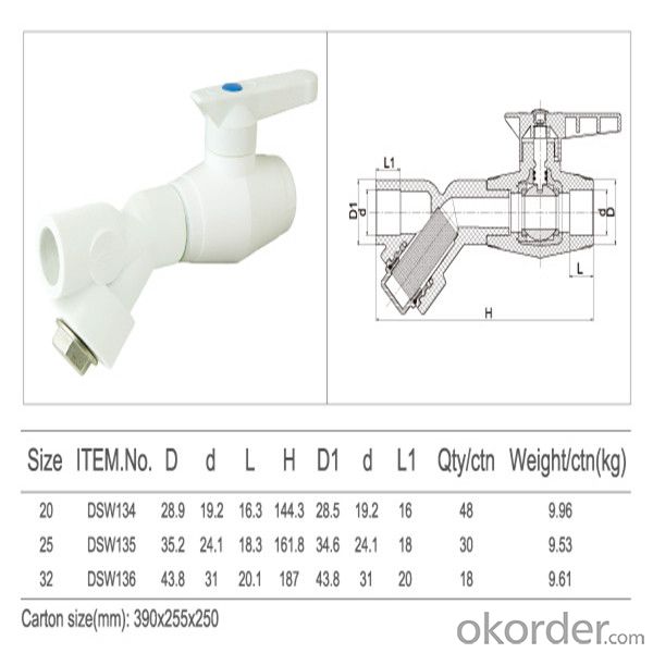 B Type PPR Plastic Ball Valve with Brass Core and Filter High Quality