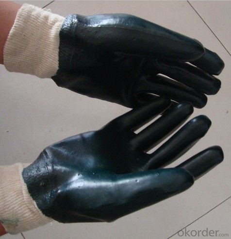 M101-01dak green PVC Coated smooth knit wrist glove for working