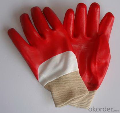 M101-02 red open back half-dipped PVC glove knit wrist gloves