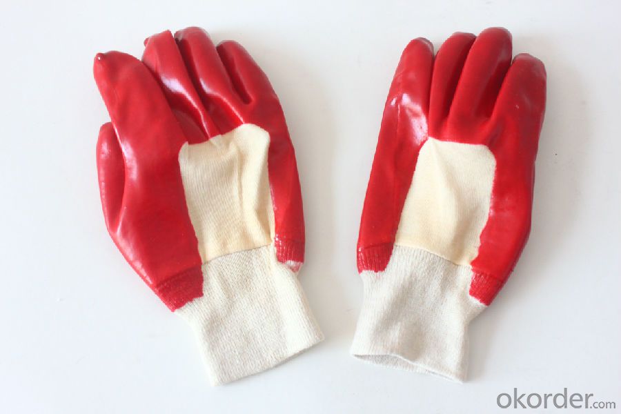 M101-02 red open back half-dipped PVC glove knit wrist gloves
