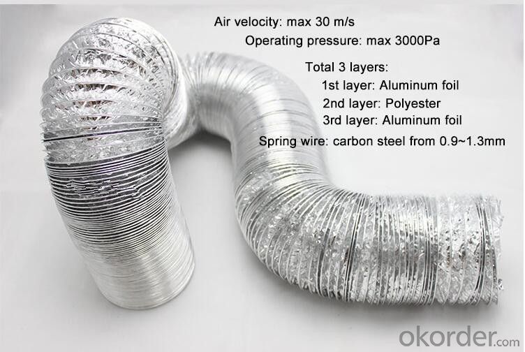 Aluminum Foil Flexible Hoods Ventilation Pipe for Single or Double Layer