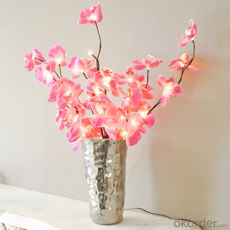 Blue Decorative LED PU Natural Artificial Butterfly Orchid Flower Light