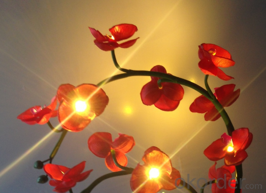 Orange Decorative LED PU Natural Artificial Butterfly Orchid Flower Light